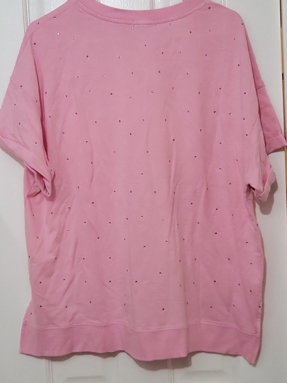 White Birch Rhinestone Cotton Pink Crew V Neck Short Sleeve Oversized Top NWOT - Picture 15 of 16